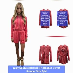 Juicy Couture Pink Relaxed-Fit Hooded Velvet Romper Size S/M